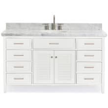 Kensington 61" Free Standing Single Oval Basin Vanity Set with Cabinet and 1-1/2" Thick Carrara Marble Vanity Top