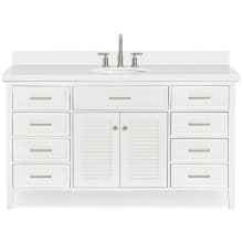 Kensington 61" Free Standing Single Oval Basin Vanity Set with Cabinet and 1-1/2" Thick White Quartz Vanity Top