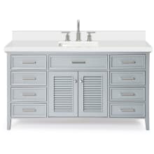 Kensington 61" Free Standing Single Rectangular Basin Vanity Set with Cabinet and 1-1/2" Thick White Quartz Vanity Top