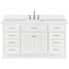 Kensington 61" Free Standing Single Rectangular Basin Vanity Set with Cabinet and 1-1/2" Thick White Quartz Vanity Top