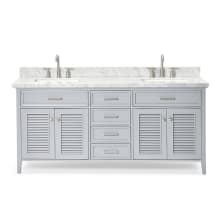 Kensington 73" Free Standing Double Basin Vanity Set with Wood Cabinet and Marble Vanity Top