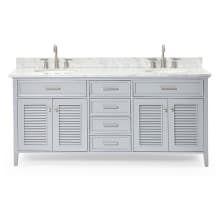 Kensington 73" Free Standing Double Oval Basin Vanity Set with Cabinet and 3/4" Thick Carrara Marble Vanity Top
