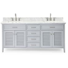 Kensington 73" Free Standing Double Rectangular Basin Vanity Set with Cabinet and 3/4" Thick Carrara Marble Vanity Top