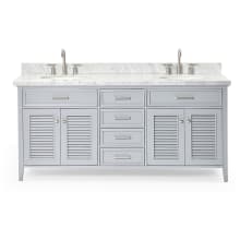 Kensington 73" Free Standing Double Oval Basin Vanity Set with Cabinet and 1-1/2" Thick Carrara Marble Vanity Top