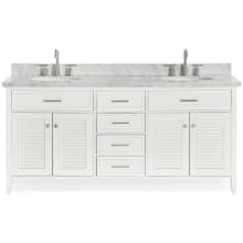 Kensington 73" Free Standing Double Oval Basin Vanity Set with Cabinet and 1-1/2" Thick Carrara Marble Vanity Top