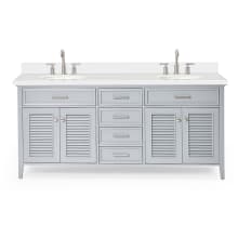 Kensington 73" Free Standing Double Oval Basin Vanity Set with Cabinet and 1-1/2" Thick White Quartz Vanity Top