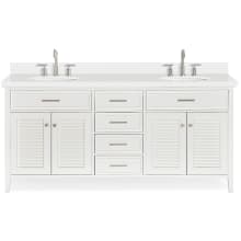 Kensington 73" Free Standing Double Oval Basin Vanity Set with Cabinet and 1-1/2" Thick White Quartz Vanity Top