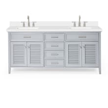 Kensington 73" Free Standing Double Rectangular Basin Vanity Set with Cabinet and 1-1/2" Thick White Quartz Vanity Top