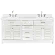 Kensington 73" Free Standing Double Rectangular Basin Vanity Set with Cabinet and 1-1/2" Thick White Quartz Vanity Top