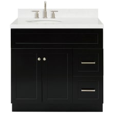 Hamlet 36" Free Standing Single Basin Vanity Set with Cabinet, Quartz Vanity Top, and Left Offset Oval Bathroom Sink