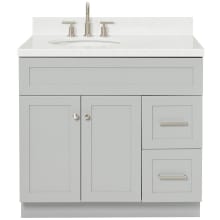 Hamlet 36" Free Standing Single Basin Vanity Set with Cabinet, Quartz Vanity Top, and Left Offset Oval Bathroom Sink