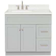 Hamlet 36" Free Standing Single Basin Vanity Set with Cabinet, Quartz Vanity Top, and Left Offset Rectangular Bathroom Sink
