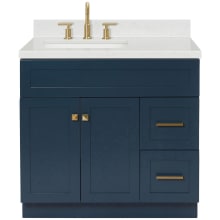 Hamlet 36" Free Standing Single Basin Vanity Set with Cabinet, Quartz Vanity Top, and Left Offset Rectangular Bathroom Sink