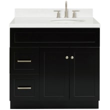 Hamlet 36" Free Standing Single Basin Vanity Set with Cabinet, Quartz Vanity Top, and Right Offset Oval Bathroom Sink