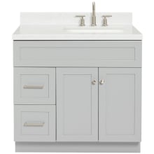 Hamlet 36" Free Standing Single Basin Vanity Set with Cabinet, Quartz Vanity Top, and Right Offset Rectangular Bathroom Sink