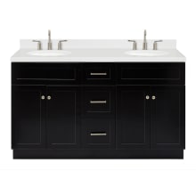 Hamlet 60" Free Standing Double Basin Vanity Set with Cabinet, Quartz Vanity Top, and Oval Bathroom Sinks