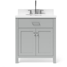 Bristol 31" Free Standing Single Oval Basin Vanity Set with Cabinet and 1-1/2" Thick Quartz Vanity Top