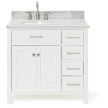 Bristol 37" Free Standing Single Oval Basin Vanity Set with Left Offset Cabinet and 3/4" Thick Carrara Marble Vanity Top