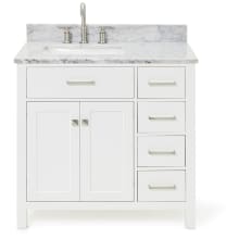 Bristol 37" Free Standing Single Rectangular Basin Vanity Set with Left Offset Cabinet and 3/4" Thick Carrara Marble Vanity Top