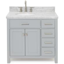 Bristol 37" Free Standing Single Oval Basin Vanity Set with Left Offset Cabinet and 1-1/2" Thick Carrara Marble Vanity Top