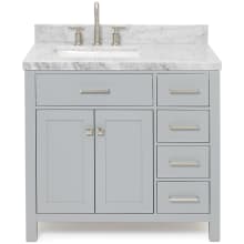Bristol 37" Free Standing Single Rectangular Basin Vanity Set with Left Offset Cabinet and 1-1/2" Thick Carrara Marble Vanity Top