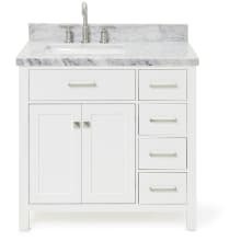 Bristol 37" Free Standing Single Rectangular Basin Vanity Set with Left Offset Cabinet and 1-1/2" Thick Carrara Marble Vanity Top