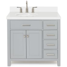 Bristol 37" Free Standing Single Oval Basin Vanity Set with Left Offset Cabinet and 1-1/2" Thick Quartz Vanity Top
