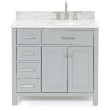 Bristol 37" Free Standing Single Oval Basin Vanity Set with Right Offset Cabinet and 3/4" Thick Carrara Marble Vanity Top