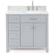 Bristol 37" Free Standing Single Rectangular Basin Vanity Set with Right Offset Cabinet and 3/4" Thick Carrara Marble Vanity Top
