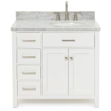 Bristol 37" Free Standing Single Oval Basin Vanity Set with Right Offset Cabinet and 1-1/2" Thick Carrara Marble Vanity Top