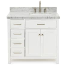 Bristol 37" Free Standing Single Rectangular Basin Vanity Set with Right Offset Cabinet and 1-1/2" Thick Carrara Marble Vanity Top