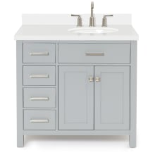 Bristol 37" Free Standing Single Oval Basin Vanity Set with Right Offset Cabinet and 1-1/2" Thick Quartz Vanity Top