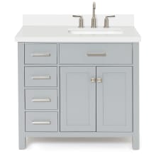 Bristol 37" Free Standing Single Rectangular Basin Vanity Set with Right Offset Cabinet and 1-1/2" Thick Quartz Vanity Top