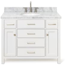 Bristol 43" Free Standing Single Oval Basin Vanity Set with Cabinet and 1-1/2" Thick Carrara Marble Vanity Top