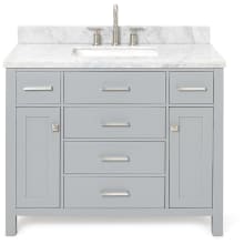 Bristol 43" Free Standing Single Rectangular Basin Vanity Set with Cabinet and 1-1/2" Thick Carrara Marble Vanity Top
