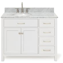 Bristol 43" Free Standing Single Oval Basin Vanity Set with Left Offset Cabinet and 3/4" Thick Carrara Marble Vanity Top