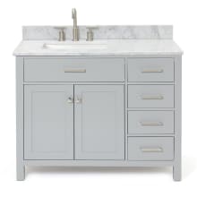 Bristol 43" Free Standing Single Rectangular Basin Vanity Set with Left Offset Cabinet and 3/4" Thick Carrara Marble Vanity Top