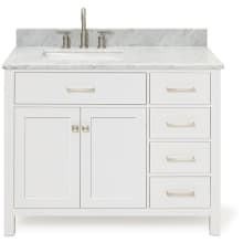 Bristol 43" Free Standing Single Rectangular Basin Vanity Set with Left Offset Cabinet and 3/4" Thick Carrara Marble Vanity Top