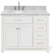 Bristol 43" Free Standing Single Oval Basin Vanity Set with Left Offset Cabinet and 1-1/2" Thick Carrara Marble Vanity Top