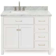 Bristol 43" Free Standing Single Rectangular Basin Vanity Set with Left Offset Cabinet and 1-1/2" Thick Carrara Marble Vanity Top