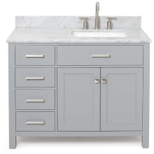 Bristol 43" Free Standing Single Rectangular Basin Vanity Set with Right Offset Cabinet and 3/4" Thick Carrara Marble Vanity Top