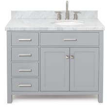 Bristol 43" Free Standing Single Oval Basin Vanity Set with Right Offset Cabinet and 1-1/2" Thick Carrara Marble Vanity Top