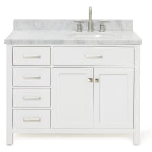 Bristol 43" Free Standing Single Oval Basin Vanity Set with Right Offset Cabinet and 1-1/2" Thick Carrara Marble Vanity Top