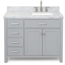 Bristol 43" Free Standing Single Rectangular Basin Vanity Set with Right Offset Cabinet and 1-1/2" Thick Carrara Marble Vanity Top