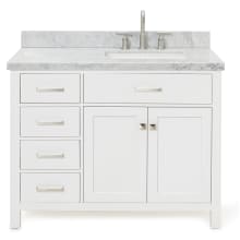 Bristol 43" Free Standing Single Rectangular Basin Vanity Set with Right Offset Cabinet and 1-1/2" Thick Carrara Marble Vanity Top
