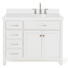 Bristol 43" Free Standing Single Oval Basin Vanity Set with Right Offset Cabinet and 1-1/2" Thick Quartz Vanity Top