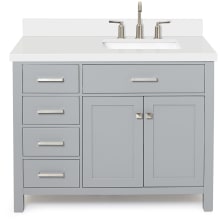 Bristol 43" Free Standing Single Rectangular Basin Vanity Set with Right Offset Cabinet and 1-1/2" Thick Quartz Vanity Top