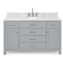 Bristol 55" Free Standing Single Oval Basin Vanity Set with Cabinet and 3/4" Thick Carrara Marble Vanity Top
