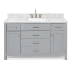 Bristol 55" Free Standing Single Rectangular Basin Vanity Set with Cabinet and 3/4" Thick Carrara Marble Vanity Top