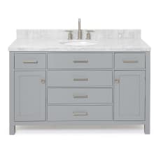 Bristol 55" Free Standing Single Oval Basin Vanity Set with Cabinet and 1-1/2" Thick Carrara Marble Vanity Top